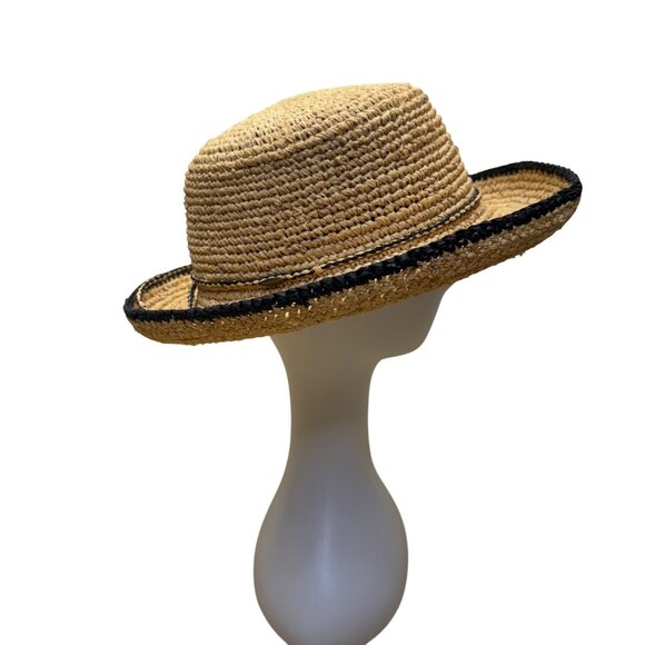 The Scala Collection Womens Natural Fiber Straw Hat Black Trim One Size - Picture 2 of 9